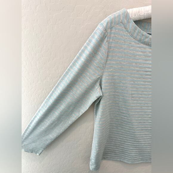 CHICO’S | Blue Gray Metallic Stripe Long Sleeve Top | Size 2 Large - Picture 3 of 7
